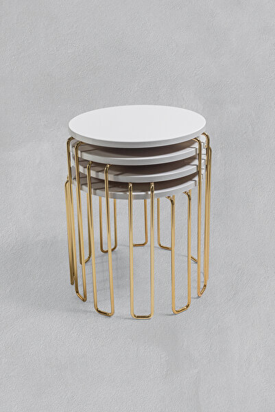 Veys Sehpa GOLD AYAK - 4 LÜ ALYANS ZİGON SEHPA -BEYAZ