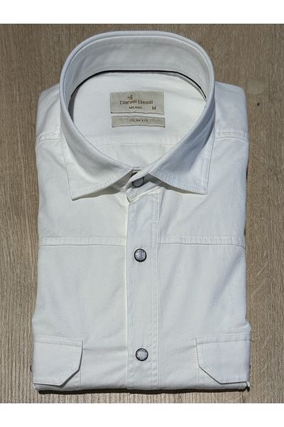 Daniel Bessi Μακρυμάνικο Slim Fit Πτυσσόμενο μανίκι 100% βαμβακερό διπλό κάλυμμα με τσέπη που κλείνει με κουμπωτό πουκάμισο casual