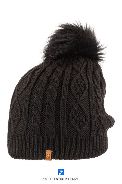 Kardelen Butik Denizli قبعة تزلج شتوية محبوكة بلون سادة للنساء