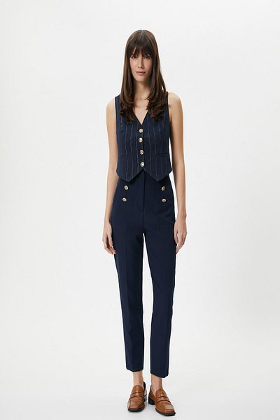 Koton Women's Navy Blue Striped Vest