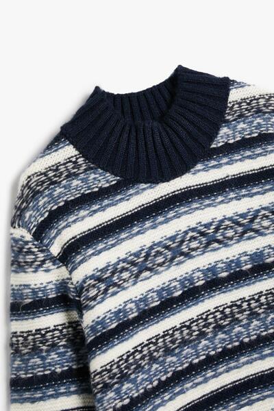 Koton Niebieski wzorzysty sweter chłopięcy 4WKB90005HT