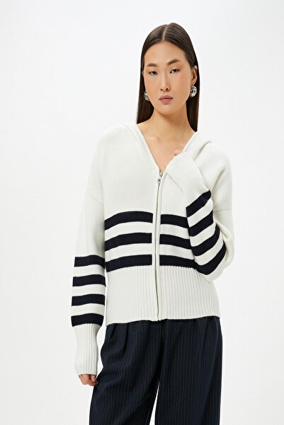Koton Ecru Striped Women's Cardigan 4WAK90151HT