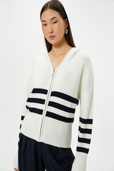 Koton Ecru Striped Women's Cardigan 4WAK90151HT