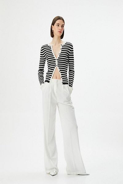 Koton Black Striped Women's Cardigan 4WAK90160HT
