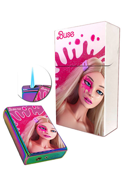İŞTE BU Barbie Baskılı Sigara Tabakası ve Kaydırmalı Çakmak Seti Kişiye Özel İsimli