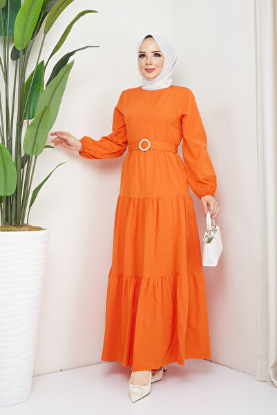 marwella Elvan Tesettür Elbise - Oranj
