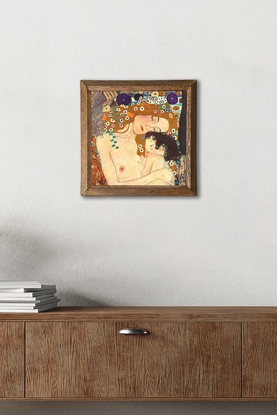 Pinecone Gustav Klimt Mother Child Stone Wall Painting with Wooden Frame Wall Decor Wall Art 25X25Cm