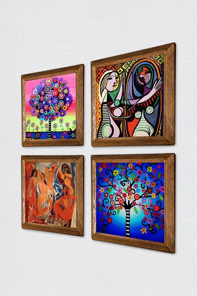 Pinecone Picasso Fete din Avignon, Fată în fața oglinzii, Decor de perete înrămat cu pictură în piatră Arborele vieții