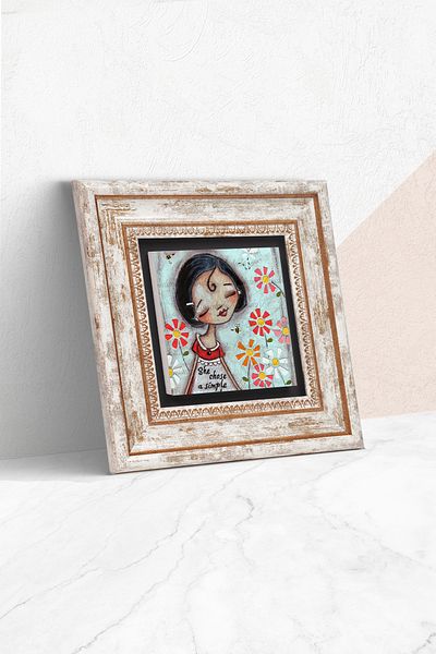 Pinecone Happy Girl Stone Wall Painting Framed Wall Decor Wall Art Tk1-390