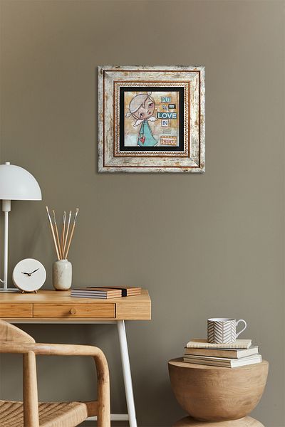 Pinecone Happy Girl Stone Wall Painting Framed Wall Decor Wall Art Tk1-392