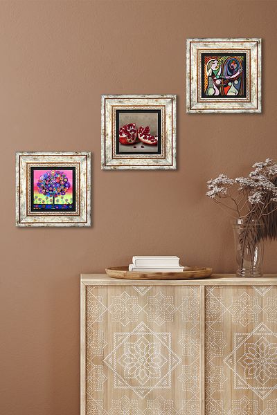 Pinecone Κορίτσι με καθρέφτη Picasso, Δέντρο της Ζωής, Πέτρα Ρόδι Ζωγραφική Τοίχου Πλαίσιο Διακόσμηση Τοίχου Τριπλή Ζωγραφική