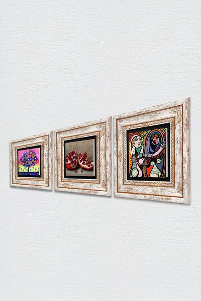 Pinecone Κορίτσι με καθρέφτη Picasso, Δέντρο της Ζωής, Πέτρα Ρόδι Ζωγραφική Τοίχου Πλαίσιο Διακόσμηση Τοίχου Τριπλή Ζωγραφική