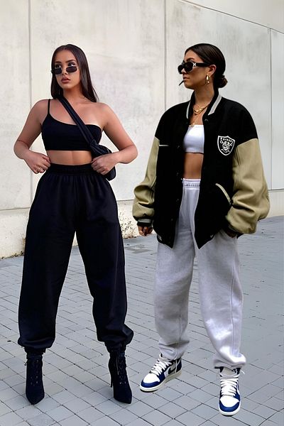 vladivosto Pantaloni de sport oversize cu talie înaltă, cu 3 fire, pentru femei, negru, gri, antracit, largi, mărime mare