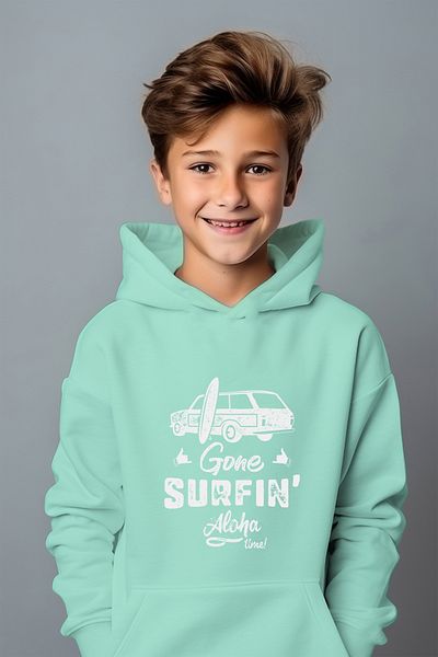 ADABEBEK Суитшърт с щампа Gone Surfin Alaha Time, свободна кройка и голям размер