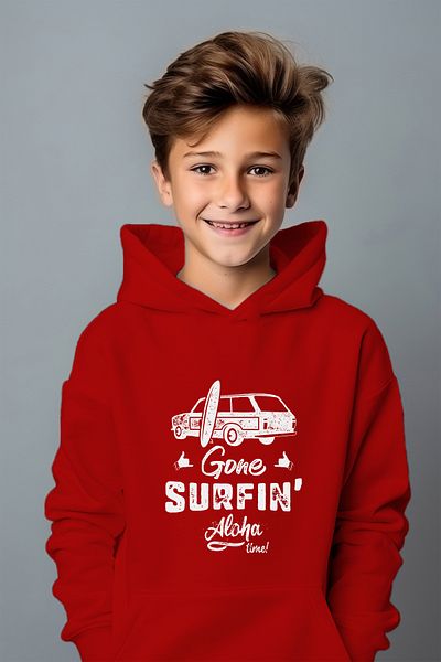 ADABEBEK Суитшърт с щампа Gone Surfin Alaha Time, свободна кройка и голям размер
