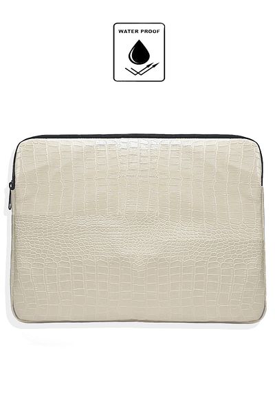 Luvenis Cream Color Crocodile Pattern 13-14-15.6-16 Inch Compatible Zippered Case Laptop & Notebook Bag