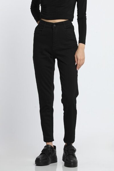 LİMABEL Women's High Waist Black Boyfriend Jeans Lycra Black Mom Jeans