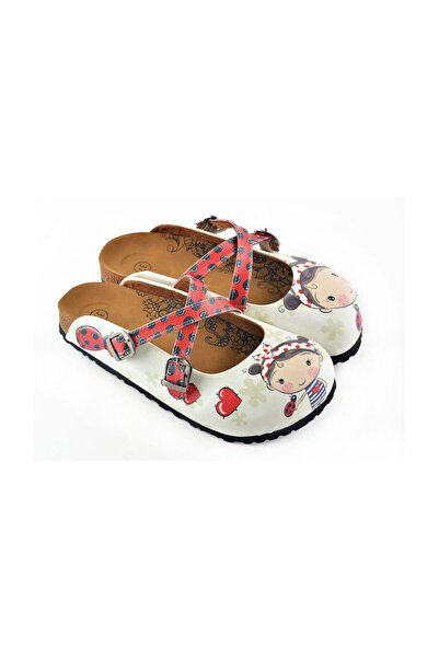 Mundos Beyaz Uğur Böceği Ve Kız Baskılı Terlik