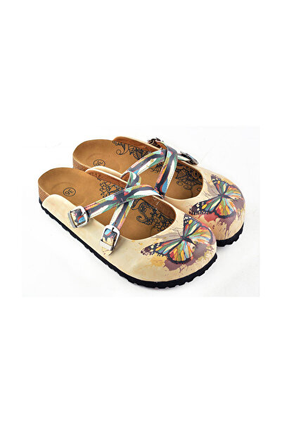 Mundos Bej Kelebek Baskılı Terlik