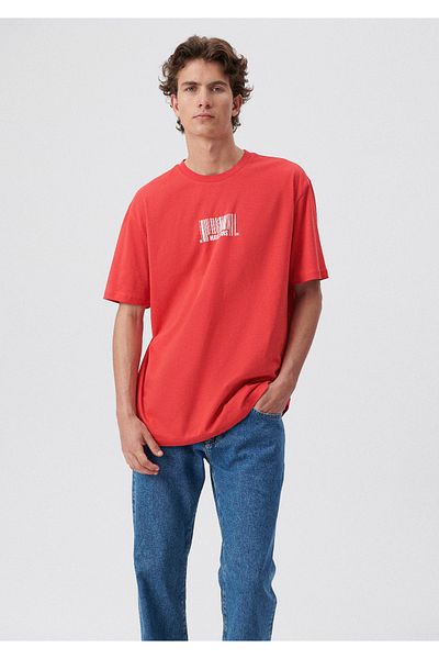 Mavi Crew Neck Printed Red T-Shirt Loose Fit / Loosely Comfortable Cut 0611741-70471