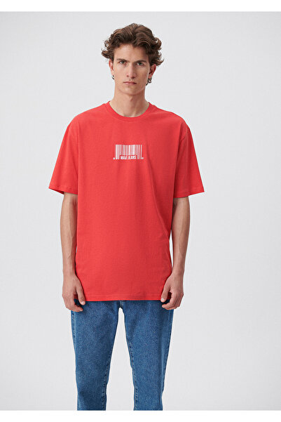 Mavi Crew Neck Printed Red T-Shirt Loose Fit / Loosely Comfortable Cut 0611741-70471