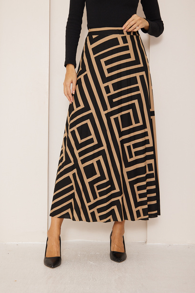 comstar Φούστα με μισή φόδρα με γεωμετρικό σχέδιο, φούστα με πλισέ, καλοκαιρινή φούστα με σχέδια, φούστα κρεπ, φούστα χιτζάμπ