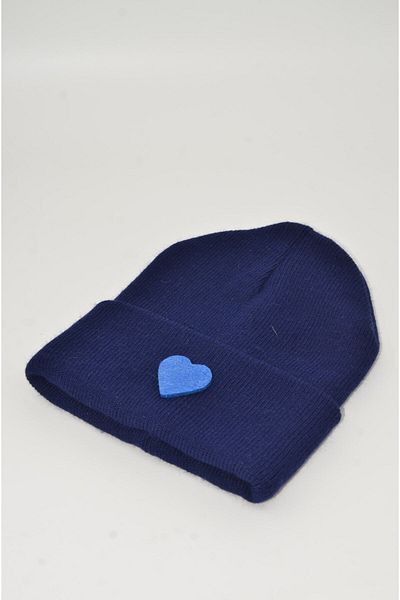 mottomia New Year/Valentine's Day Special Navy Blue Color Unisex Beret with Blue Heart Figure