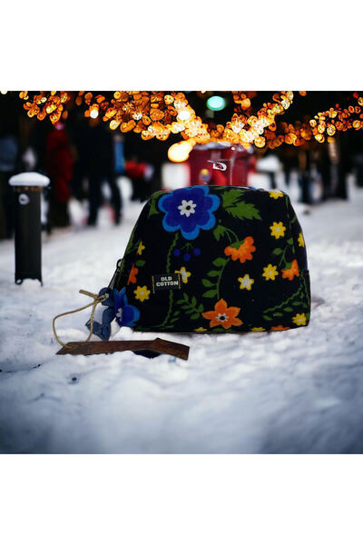 Old Cotton Vintage Küçük Desenli Renkli Makyaj Toparlayıcı Kadın El Çantası S...