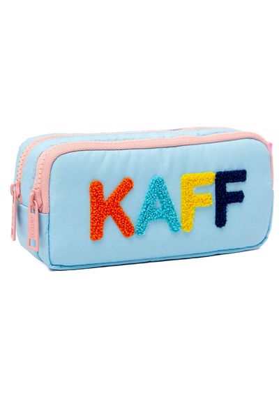 KAF - 01108 Suport pentru stilou cu ochi dublu, cu fermoar, din țesătură Bondit, de culoare violet, verde