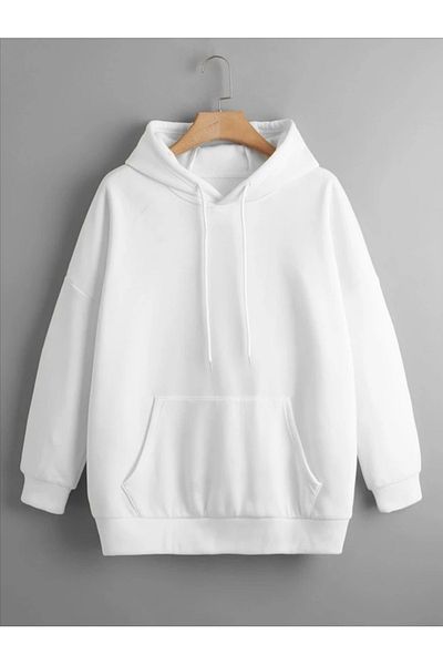 Pisa Art PİSA ART Hanorac oversize unisex cu ursuleț alb imprimat cu glugă PİSA ART