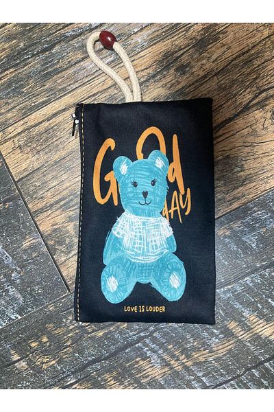 Street Bag Suport pentru stilou cu imprimeu urs, geantă de mână, geantă din pânză imprimată, geantă de machiaj