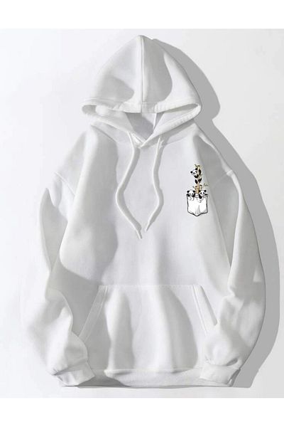 Pisa Art PİSA ART Hanorac oversize unisex cu glugă cu imprimeu PANDA ALB PİSA ART