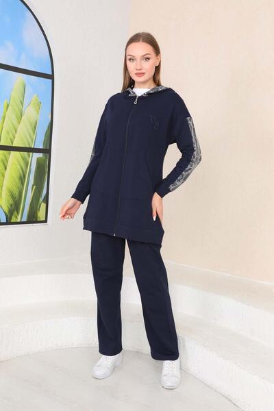 WestBound Жіночий леопардовий леопардовий блискітки детально темно-синій колір Gunluk 3 частини спортивний костюм Tesettur костюм