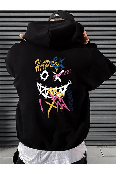 Pisa Art PİSA ART NEW SEASON Hanorac oversize unisex cu glugă cu imprimeu negru