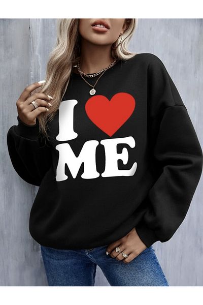 Pisa Art PİSA ART I LOVE ME IMPRIMAT 2 fire SHARDON Unisex hanorac oversize cu gât