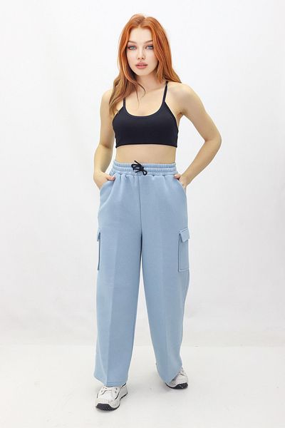 ÇILDIR TRİKO WOMEN'S PANTS Loose-Fit Wide-Leg Fleece Inside Sweatpants Style Cargo Pocket Trousers