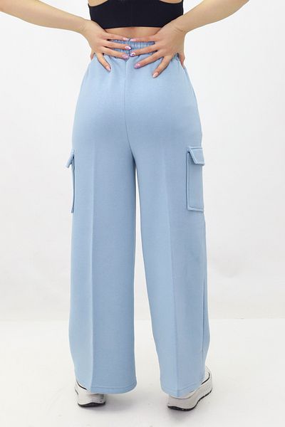 ÇILDIR TRİKO WOMEN'S PANTS Loose-Fit Wide-Leg Fleece Inside Sweatpants Style Cargo Pocket Trousers