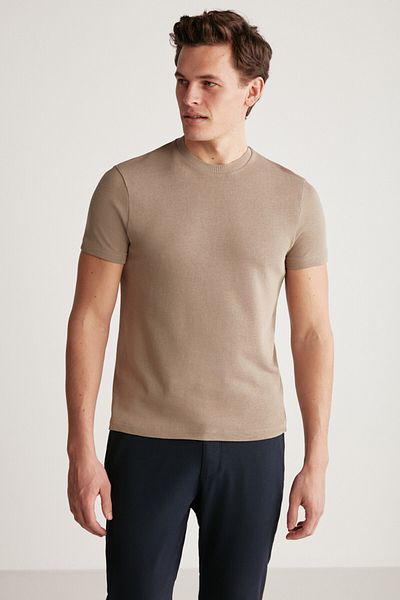 GRIMELANGE Jeremy Pánské Slim Fit Knitwear Vzhled Límec Límec Tlusté texturované tričko