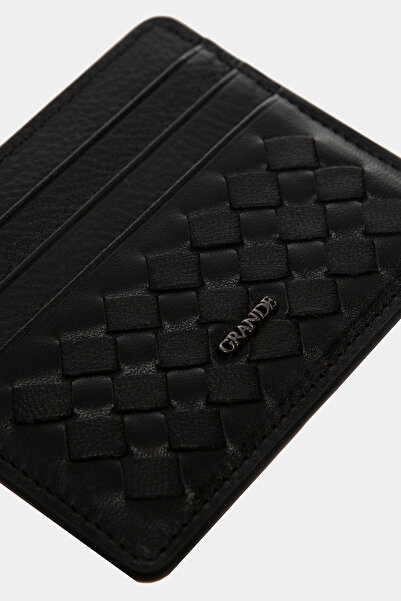 Grande 845 Genuine Leather Braided Card Holder Black