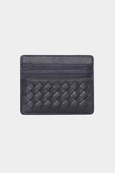 Grande 845 Genuine Leather Braided Card Holder Navy Blue