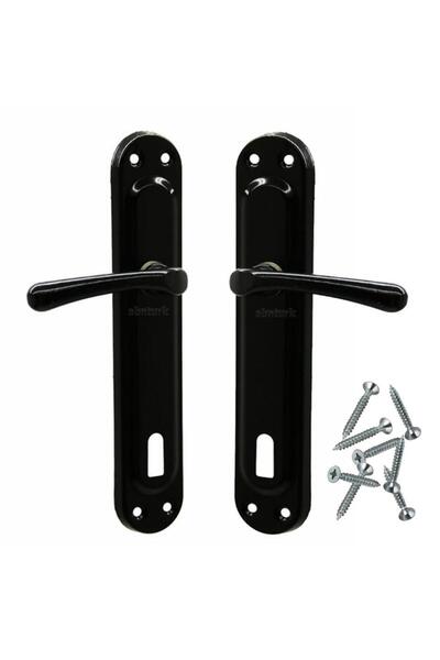 abnturk Oda Kapısı Kolu Siyah Metal Kapı Kolu Normal Düz Kilit Girişl 2li Kapı Kolu 8 Montaj Vidası Dahildir