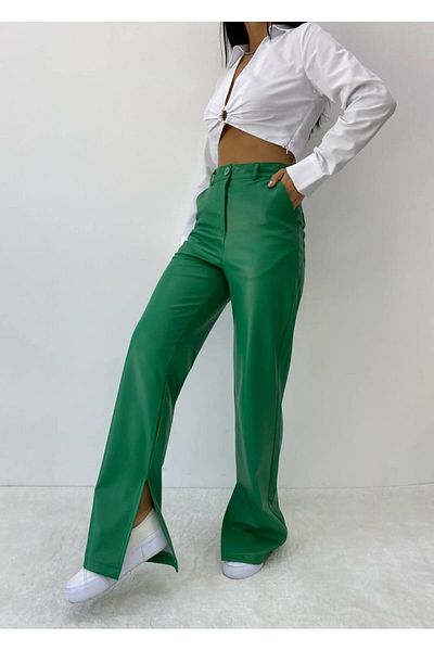 Sachistanbul Leather Trousers with leg slit Detail