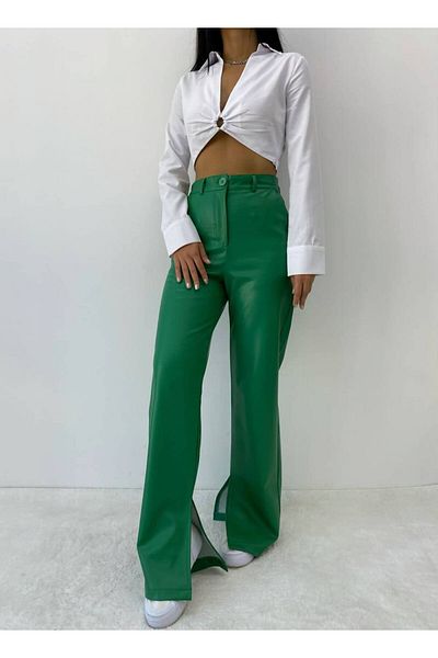 Sachistanbul Leather Trousers with leg slit Detail