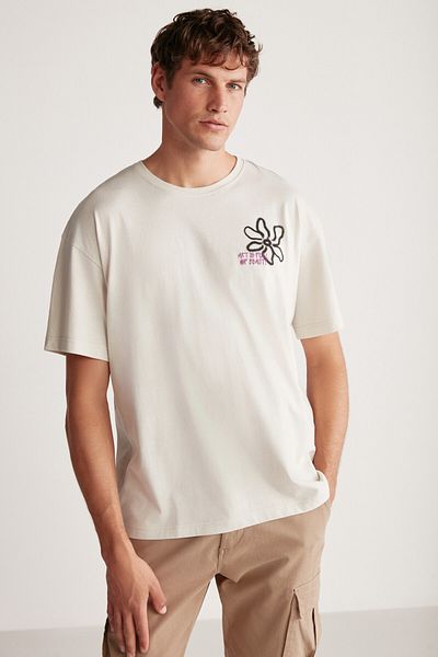 GRIMELANGE Clayton Men's Oversize Fit 100% Cotton Thick Textured Printed T-shirt
