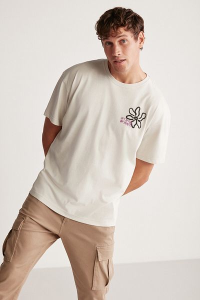 GRIMELANGE Clayton Men's Oversize Fit 100% Cotton Thick Textured Printed T-shirt