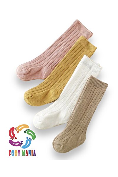 footmania Комплект детски чорапи с двоен чорап до коляното, оребрени, цветни, 10 см (изключително меки)