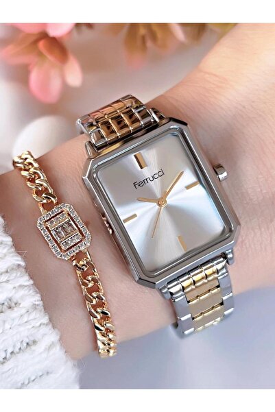 Ferrucci BİLEKTE.F.07 Ferrucci Kadın Kol Saati+Bileklik Özel Seri Çelik Kordon Kararma Renk Atma Yapmaz