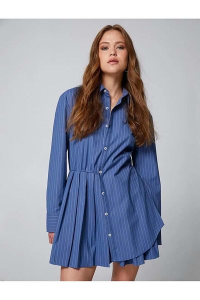 Koton Women's Clothing Striped Dress 4wal80031ıw Navy Blue Striped