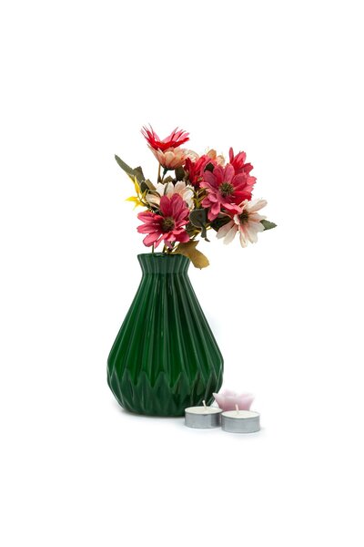 Carmen Soft Küçük Tırtıklı Vazo - Yeşil - 21x14 cm