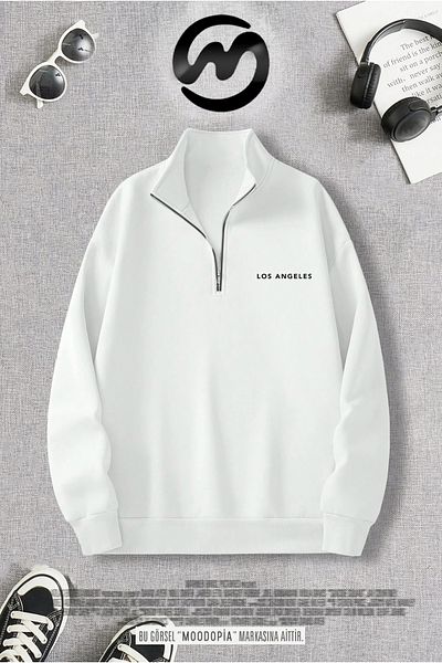 Moodopia Half Zipper Los Angeles Printed Sweatshirt